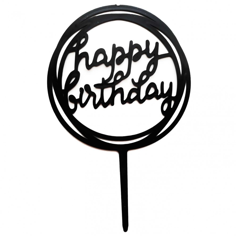 Топер пластиковий HAPPY BIRTHDAY чорний