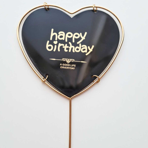 Топер металевий "Happy birthday" сердечко 