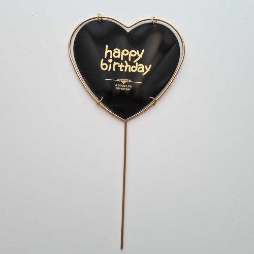 Топер металевий "Happy birthday" сердечко 