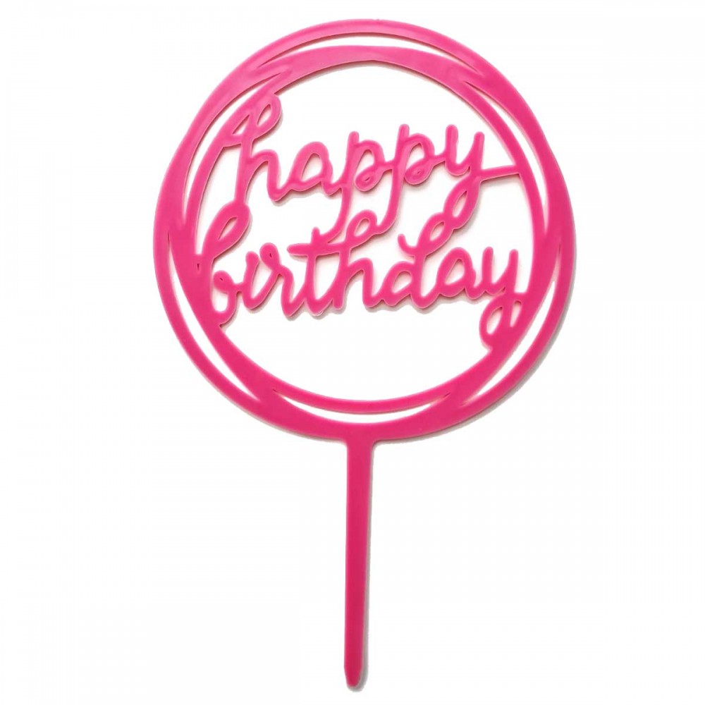 Топер пластиковий Happy Birthday рожевий