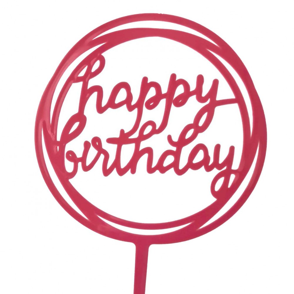 Топер пластиковий Happy Birthday рожевий