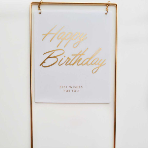 Топер металевий "Happy birthday" квадратний білий